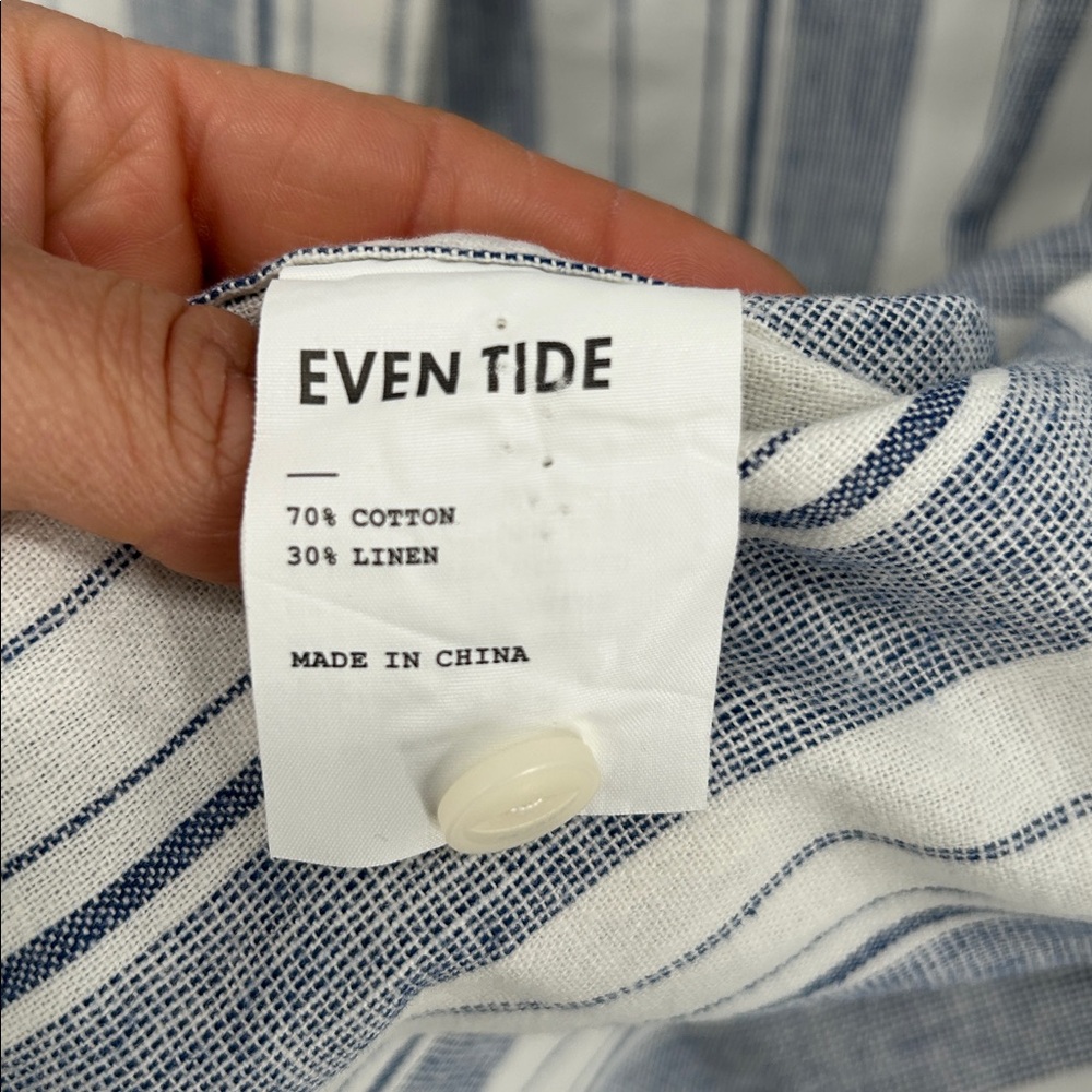 Even Tide Men’s Linen Cotton Striped Button Up Shirt Blue White Medium Resort - Picture 5 of 8